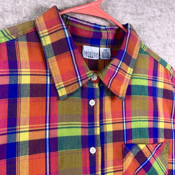 Carolina Colours Women’s 22W 3X Plaid Button Up Shirt Multi-Color Short Sleeve - Picture 4 of 15